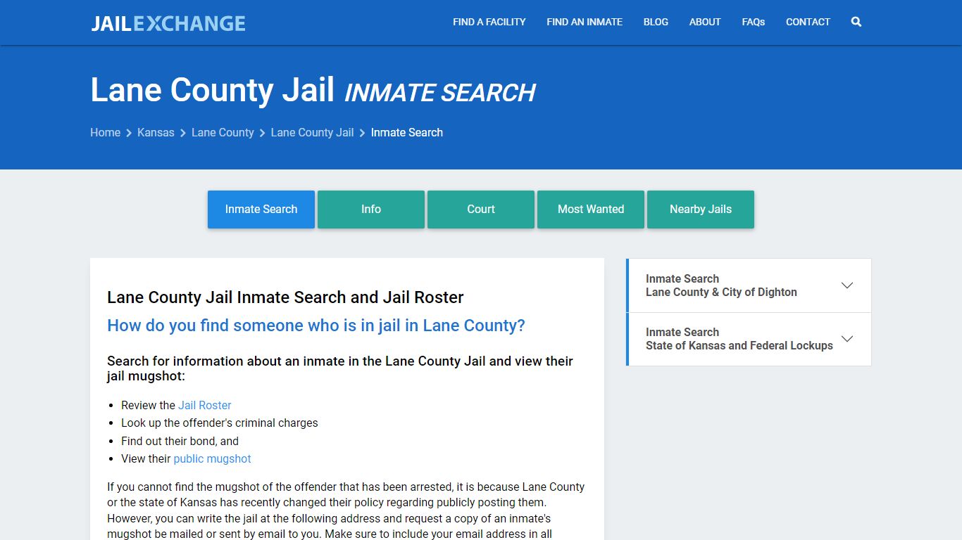 Inmate Search: Roster & Mugshots - Lane County Jail, KS